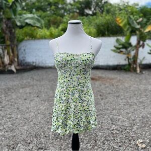 Urban Outfitters White & Green Floral By the Sea Mini Dress